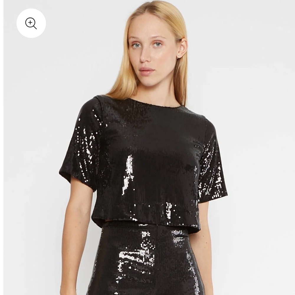 Black Sequin Short Sleeve Shirt - NEW!